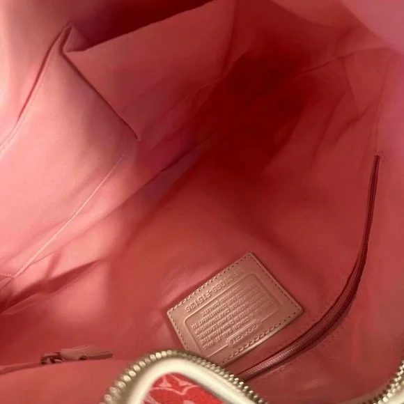 Coach Coral Signature Canvas Shoulder Bag with Cream Trim - Picture 6 of 7